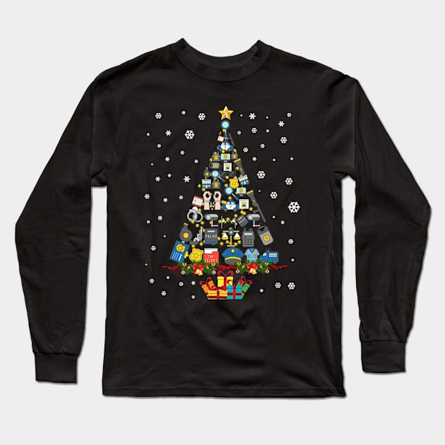 Funny Merry Christmas Police Christmas Tree Long Sleeve T-Shirt by schaefersialice